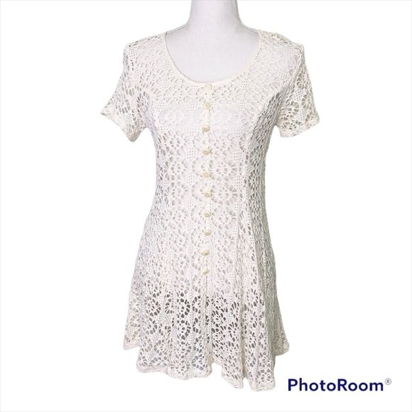 Vintage Dresses & Skirts - *SOLD* Vintage Mayvens Of California Off White Lace Crochet Dress Large